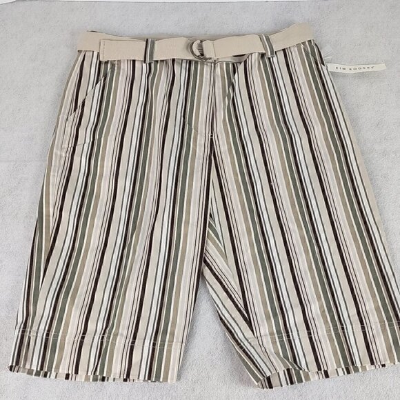 Kim Rogers Green, White, Cream Striped Cotton Shorts Size 10 (NWT) - Picture 1 of 7